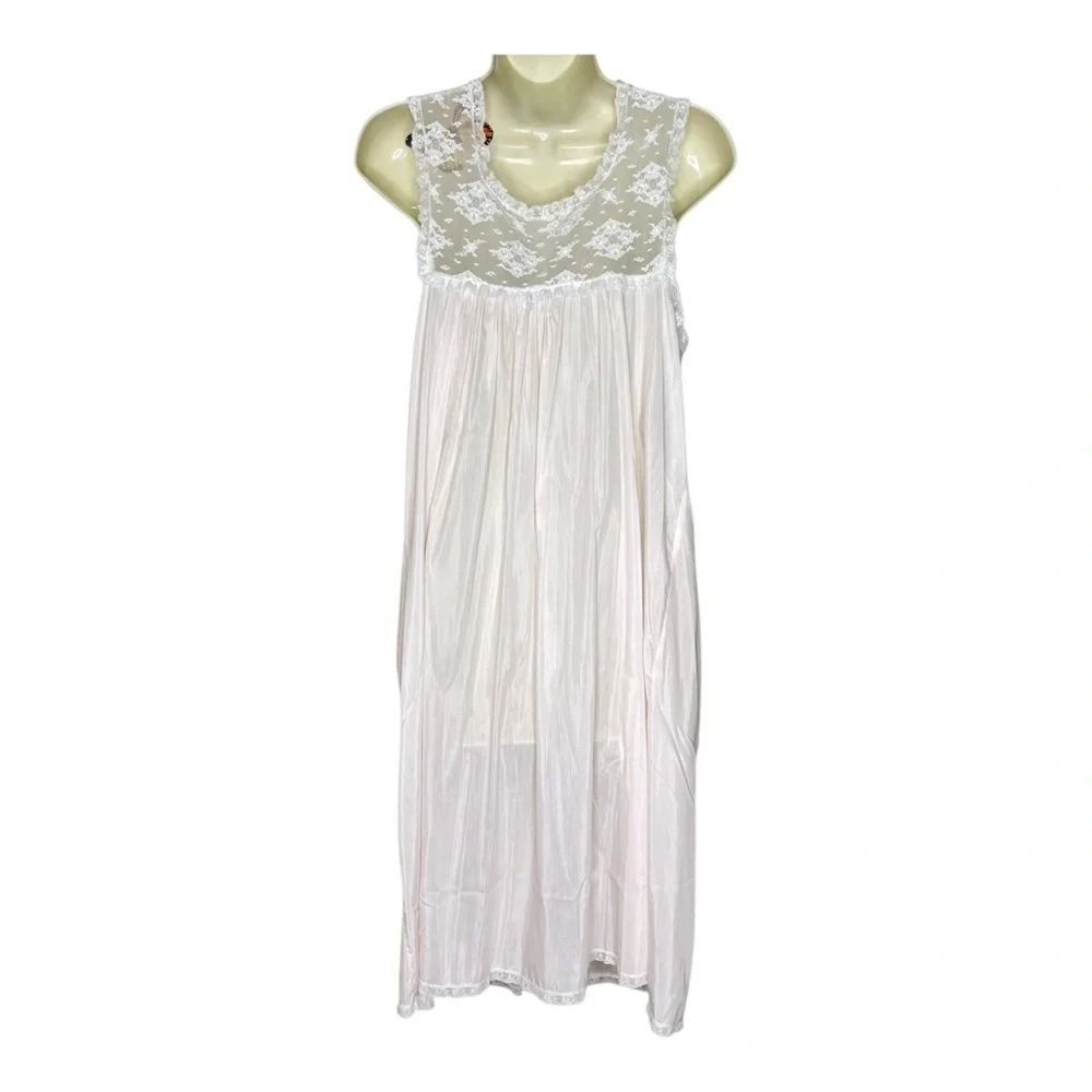 Vintage CORHAN Pink Lace Nursing Nightgown Chemise with Flaw - Picture 9 of 15